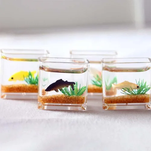 Miniatura 2 de Casa de muñecas en miniatura, 1 unidad, casa de muñecas, mini pecera de cristal, modelo para el hogar, cuenco de pescado en miniatura