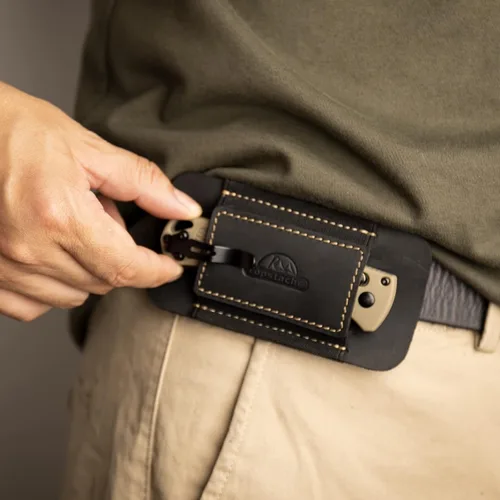 Miniatura 4 de Topstache Funda de cuero de transporte horizontal para cinturón, cuero natural con banda elástica EDC para cuchillos, organizador de bolsillo