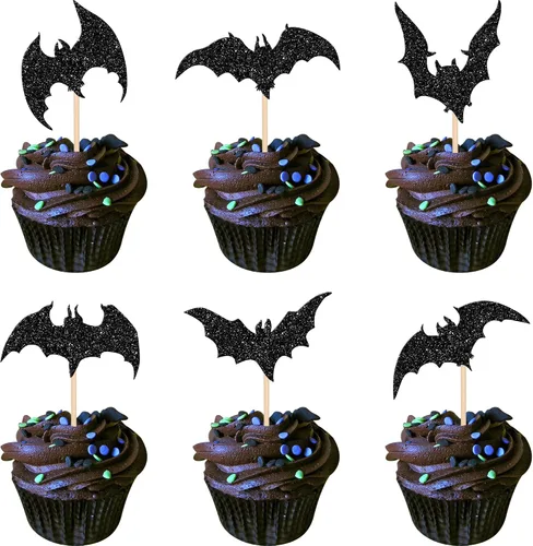 Miniatura 24 de Paquete de 24 adornos para cupcakes de Halloween con purpurina rosa, fantasma, pequeño abucheo, murciélago, bruja, gato, calabaza, magdalena