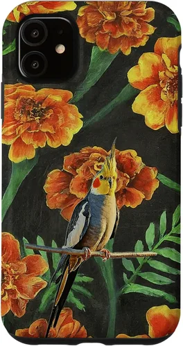 Miniatura 5 de iPhone 14 Pro Cockatiel Orange Yellow Marigolds Vintage Flower Pattern Case