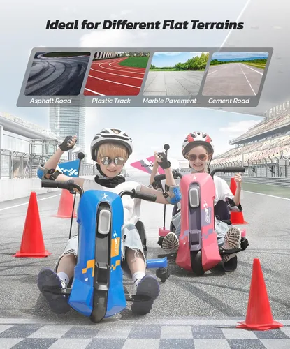 Miniatura 6 de ELEMARA Kart de deriva con velocidad sin escalones, carritos de deriva de 12V para niños con asiento ajustable, kart para niños de 5 MPH con música