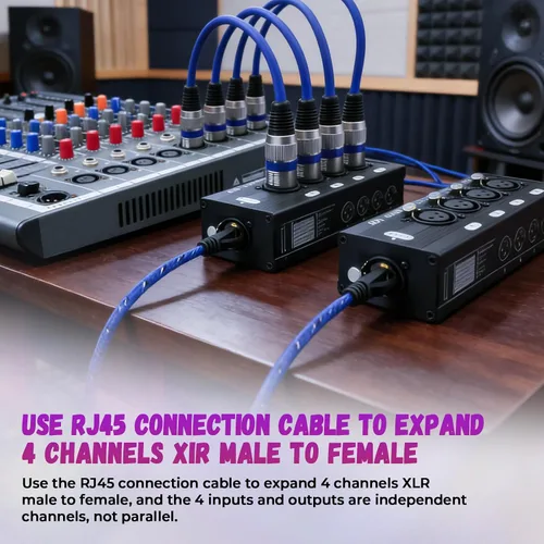 Miniatura 3 de Paquete de 4 cables XLR de red múltiple de 4 canales y 3 pines, 3 pines XLR macho y hembra sobre RJ45 Ethercon Cable Multi Extensor para iluminación