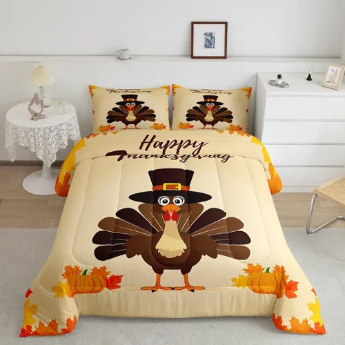 Bonito juego de edredón de pavo tamaño individual para niños y niñas, ropa de cama de cosecha de Acción de Gracias, decoración de otoño, decoración