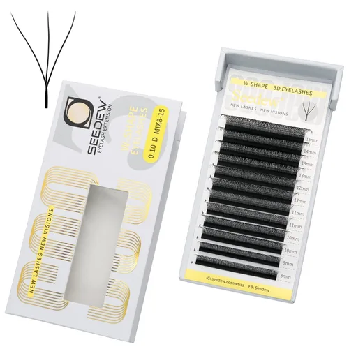 Miniatura 13 de Extensiones de pestañas con doble punta 3D, rizo D de 0.003 in, mezcla de 0.315-0.591 in, 12 filas por bandeja, tallo plano 3DD en forma de W