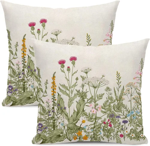 Miniatura 9 de CXMEIFLY Juego de 2 fundas de almohada de hojas florales de primavera de 16 x 16 pulgadas, para decoración de flores chinoiserie, almohadas