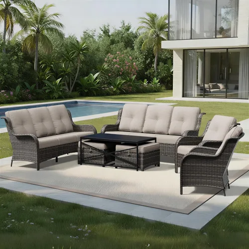 Miniatura 96 de Joyside Juego de sillas de mimbre para patio, juego de 3 piezas de mimbre para exteriores con 2 sillas reposabrazos y 1 mesa auxiliar para terraza