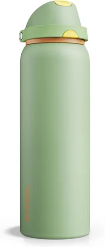 Miniatura 34 de ENCOOL Botella de agua aislada con popote, botella de agua de acero inoxidable con tapa de botón, a prueba de fugas y sin BPA, mantiene el frío Atún