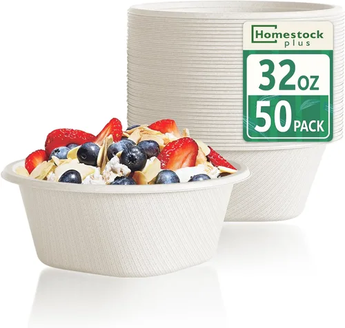 Miniatura 9 de Homestockplus Cuencos desechables de 16 onzas, cuencos de papel pequeños de alta resistencia, hechos de cuencos biodegradables de bagazo natural