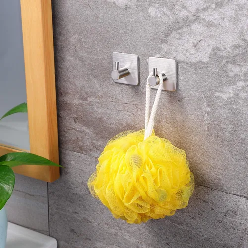 Miniatura 5 de Taozun Toallero de 16 pulgadas, soporte autoadhesivo para toallas de baño con 2 paquetes de ganchos para toallas, kit de accesorios de baño de acero