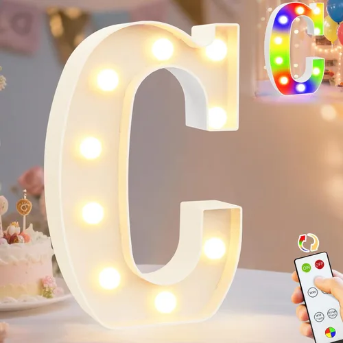 Miniatura 70 de Pooqla Letras con luces LED de marquesina, letras decorativas iluminadas en blanco cálido y blanco frío, letras del alfabeto iluminadas para niños