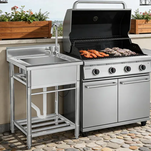 Miniatura 3 de Lafati Fregadero de acero inoxidable – Fregadero de cocina independiente de un solo tazón certificado NSF con agua fría y caliente para granja