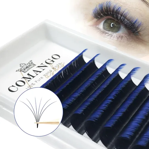 Miniatura 34 de CoMango Easy Fan - Extensiones de pestañas rizadas C/D de 0.05/0.003 in, pestañas de volumen que florecen automáticamente, color negro mate 2D-20D