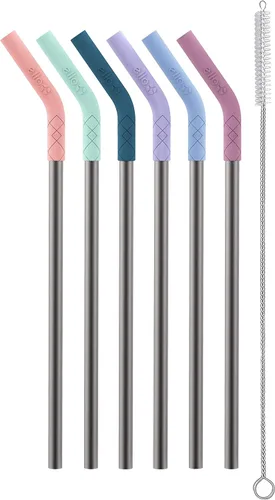 Miniatura 5 de Ello Impact - Paquete de 6 pajitas de metal reutilizables con puntas de silicona hechas de acero inoxidable, aptas para lavavajillas, sin BPA, con 6