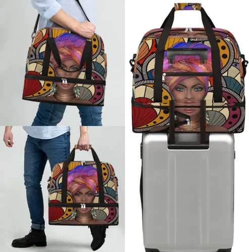 Miniatura 7 de Bolsa de viaje africana afro mujer deportiva bolsa de gimnasio para mujer y hombre, bolsa plegable impermeable para fin de semana para entrenamiento