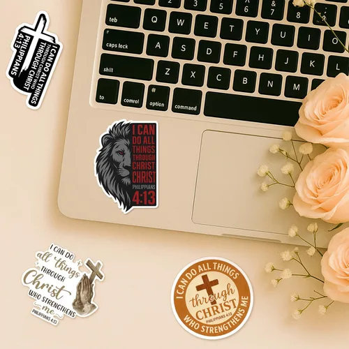 Miniatura 2 de (4 piezas) Calcomanías cristianas – Calcomanías de vinilo impermeables con versículo de la Biblia para laptop, botella de agua, automóvil