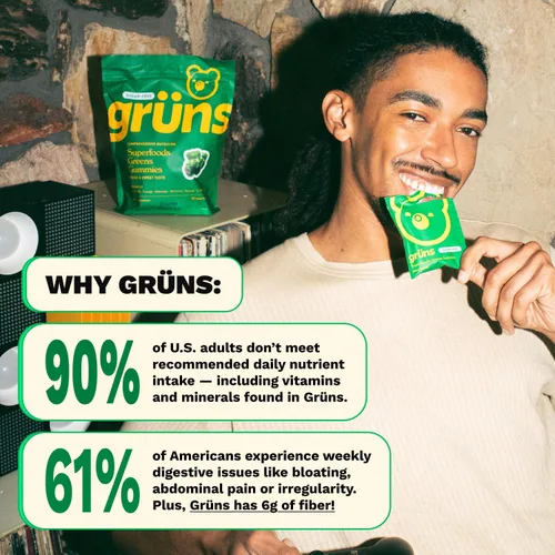 Miniatura 6 de Gruns - Gomitas multivitamínicas Super Greens para adultos, superalimento de vitaminas con espirulina, clorella, fibra prebiótica para la salud
