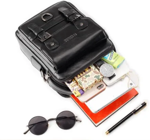 Miniatura 8 de Hebetag Bolso bandolera de cuero pequeño para hombre, para viajes al aire libre, negocios