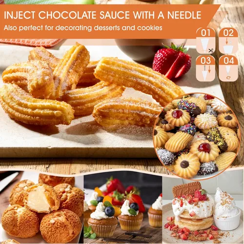 Miniatura 2 de Máquina para hacer churros, kit de pistola Churro de acero inoxidable de 21 piezas, pistola para hacer churros, juego de prensa de galletas, churro