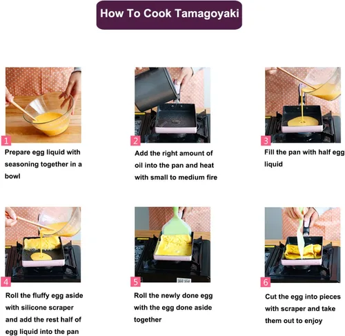 Miniatura 6 de Tamagoyaki - Sartén para tortilla japonesa, revestimiento antiadherente, mini sartén rectangular, color gris