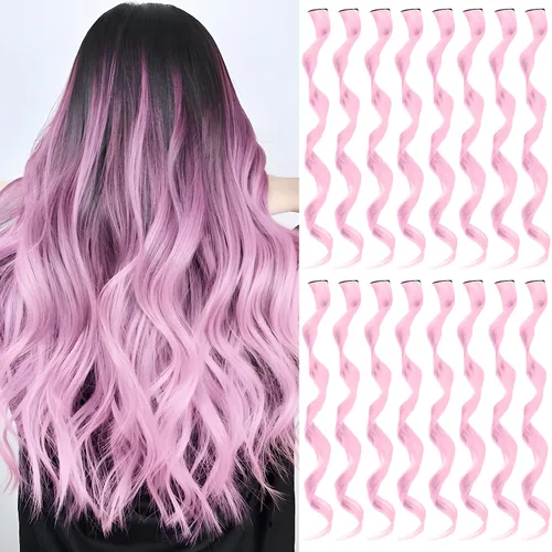 Miniatura 7 de 16 extensiones de cabello sintético rizado y ondulado con clip, para niñas y mujeres, coloridos resaltados para fiestas, cosplay, festival, regalo