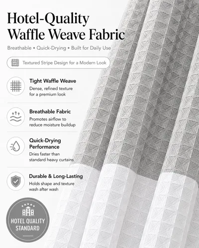 Miniatura 3 de Dainty Home Cortina de ducha de tejido Waffle en degradado azul agua - 70" x 72" - Cortina de ducha de mezcla de poliéster resistente al agua - La