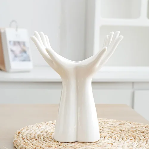 Miniatura 2 de Jarrón de cerámica hecho a mano - Jarrón de flores de tamaño mediano para estantes, mesas y repisas - Elegante escultura de mano para decoración