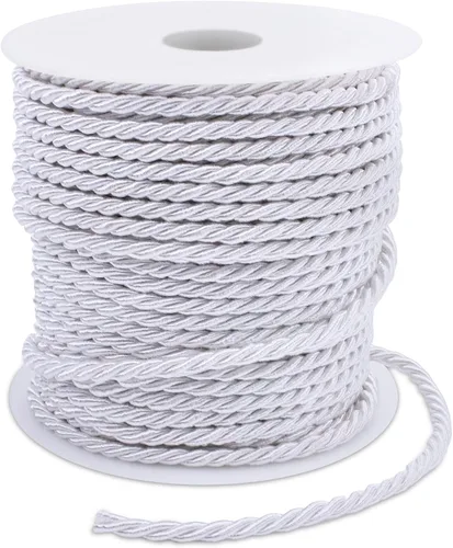 Miniatura 14 de Cuerda de seda trenzada de 27 yardas, cuerda decorativa gruesa de satén negro de 0.118 pulgadas, cordón para manualidades, amarre de cortina