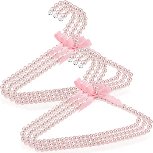 Miniatura 14 de Threan Rosa 12 piezas de perchas de ropa con cuentas de perlas mini con cuentas de perlas pequeñas de metal con cinta, estándar para niños, bebés