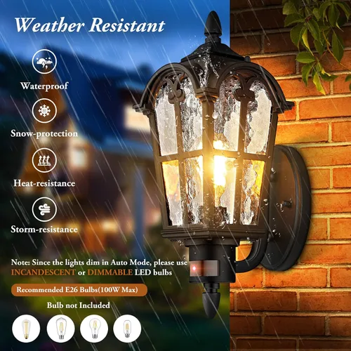 Miniatura 4 de Paquete de 2 luces de pared exteriores grandes con sensor de movimiento de 16 pulgadas, luces de porche del atardecer al amanecer con montaje