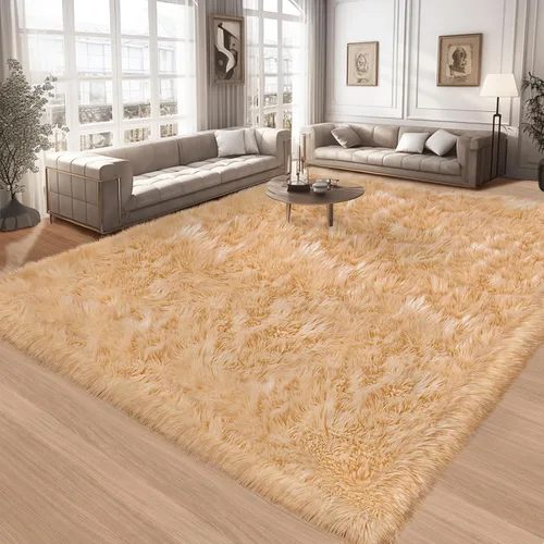 Miniatura 60 de Ciicool Alfombras de Piel de Oveja Sintética Suaves Alfombra de Piel Sintética Suave Beige Alfombra Esponjosa Funda para Silla y Sofá Alfombra