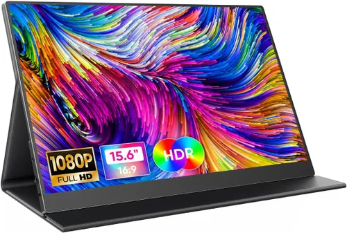 CJkao Monitor portátil de 15.6 pulgadas FHD 1080P USB-C y HDMI pantalla IPS ultradelgada con cubierta inteligente, altavoces duales, HDR, cuidado de