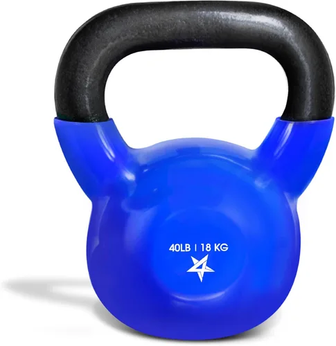 Yes4All Pesa rusa, pesas rusas de hierro fundido con revestimiento de vinilo de 5-100 LB para entrenamiento de fuerza para ejercicios de gimnasio en