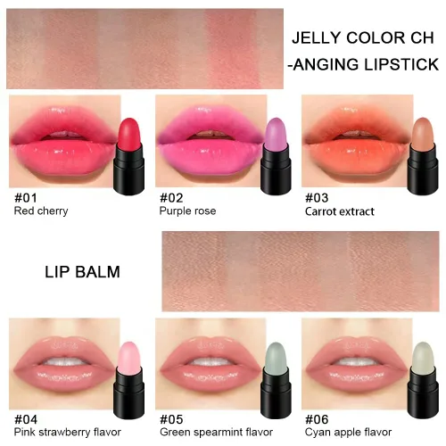 Miniatura 2 de Paquete de 12 lápices labiales en cápsulas: 3 bálsamos labiales sabor manzana y fresa, 3 lápices labiales de gelatina cambiador de color, 3 mate, 3