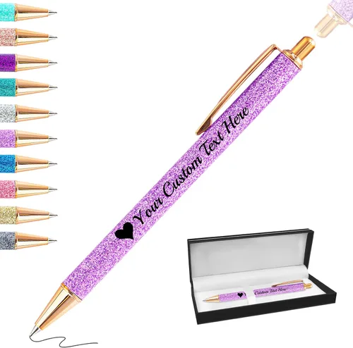 Miniatura 60 de Bolígrafos con purpurina personalizados con nombre, bolígrafos bonitos y bonitos personalizados, bolígrafos retráctiles de tinta negra, suministros