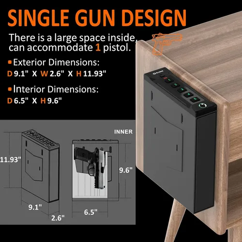 Miniatura 6 de Z ZLJUAN Caja fuerte montada para pistolas, acceso rápido, puerta corredera de apertura automática, pistola segura para mesita de noche, montaje
