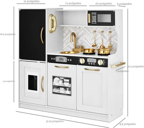 Miniatura 7 de Best Choice Products Juego de juguetes de madera de cocina para niños con diseño realista, teléfono, utensilios, horno, microondas, fregadero, bisel