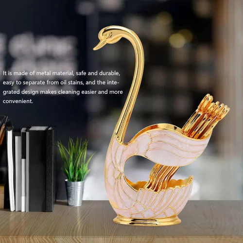 Miniatura 3 de Watris Veiyi Juego de cucharas de café, juego de cucharas de postre, 6 cucharas de té con soporte de base de cisne, organizador de cucharas de café
