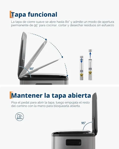 Miniatura 5 de GarveeHome 2 botes de basura dobles de acero inoxidable de 8 galones con tapa para cocina, combo grande de bote de basura dual y contenedor de Plata