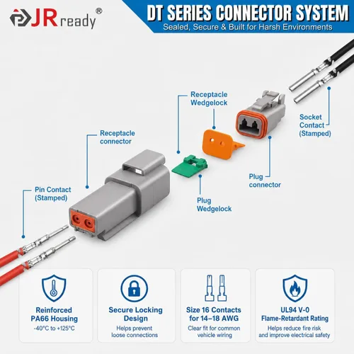 Miniatura 3 de JRready Kit de conectores DT Deutsch de 604 piezas, 2 3 4 6 8 12 pines conectores DT grises, tamaño 16 contactos formados estampados (14-18AWG)