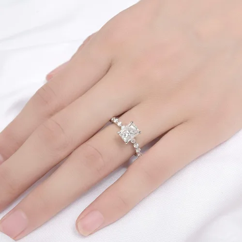 Miniatura 5 de DovEggs Center 2ct 6X8mm G-H-I Color Radiant Cut Moissanite Engagement Ring Solitaire with Accents 14K Gold Quality Silver Engagement Ring for Women