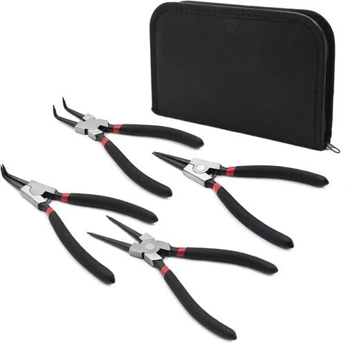 Miniatura 9 de Juego de 4 alicates de anillo a presión de 7 pulgadas con bolsa de almacenamiento, kit de alicates de clip internos/externos resistentes
