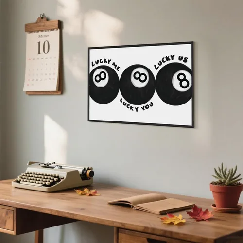 Miniatura 6 de Lucky Me Lucky You - Póster de 8 bolas en blanco y negro para decoración de habitación de niños, diseño retro inspirado en billar, decoración