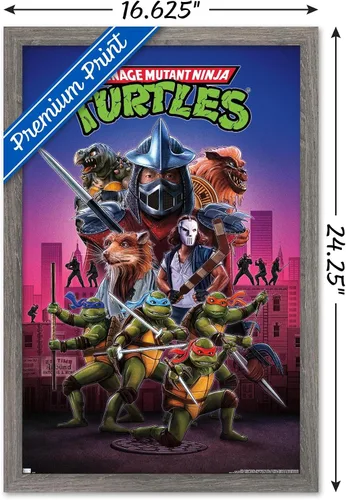 Miniatura 3 de Teenage Mutant Ninja Turtles (1990) - Póster de pared de una hoja, 22.4 pulgadas de largo x 14.7 pulgadas de ancho, versión enmarcada de madera