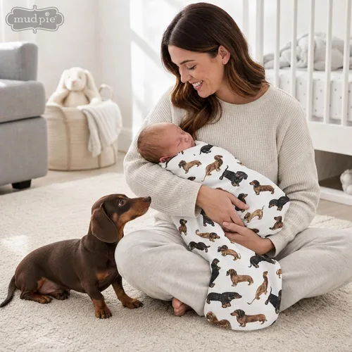 Miniatura 2 de Mud Pie Manta Envolvente para Bebé con Estampado de Dachshund, 47" x 47