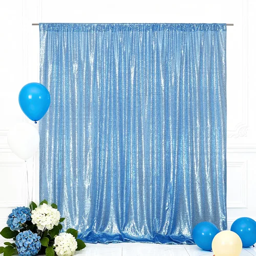 Eternal Beauty Telón de Fondo de Lentejuelas Azul Bebé, 6x6 Pies Cortinas de Fondo con Purpurina para Fotografía con Destellos, Fiesta, Boda,