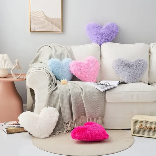 Miniatura 7 de MOOWOO Almohada de corazón esponjosa de felpa, almohadas peludas para regalos, almohada de amor, cierre de cremallera, Navidad, día de la madre, Azul