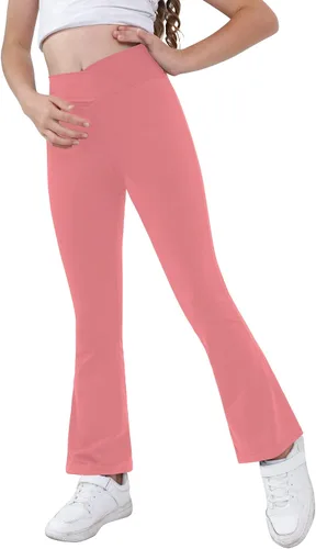 Miniatura 23 de Pantalones de yoga para niñas, cintura cruzada, pierna ancha, pantalones acampanados de entrenamiento de cintura alta