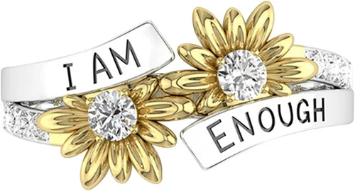 Miniatura 4 de Generic Juego de anillos para ti bicolor I Am Enough English con margaritas de diamantes a la moda multicolor anillos para mujer regalos para mujer