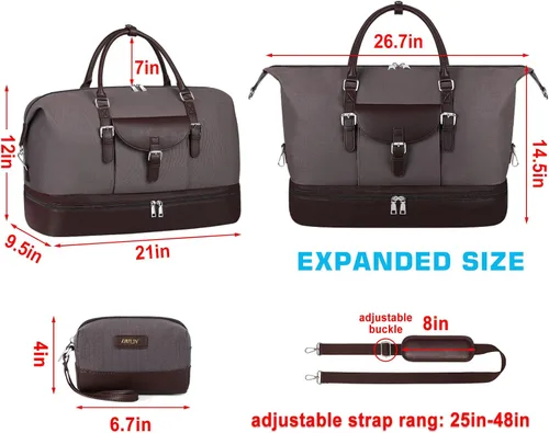 Miniatura 13 de IBFUN Bolsas de fin de semana para mujer, bolsa grande de lona para viaje, bolsa de viaje con compartimento para zapatos, 21 pulgadas, juego de 3