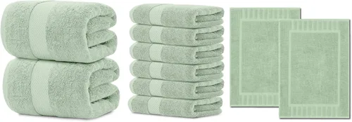 White Classic 2 toallas de baño verde claro de 35 x 70 pulgadas, 6 toallas de mano de 16 x 30 pulgadas y 2 tapetes de baño de 22 x 34 pulgadas,